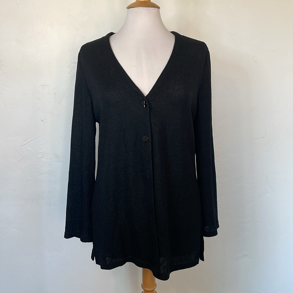 AGB Byer California Black Cardigan Long Sleeve V-Neck Button Front Sweater Sz M